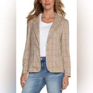 Liverpool Los Angeles Plaid Blazer Jacket Multicolor Pink Lined Size Medium